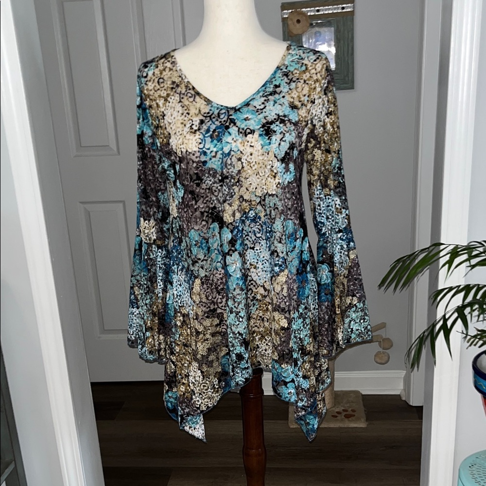 Dor Dor Couture Bohemian Style Patterned Tunic Top Size M